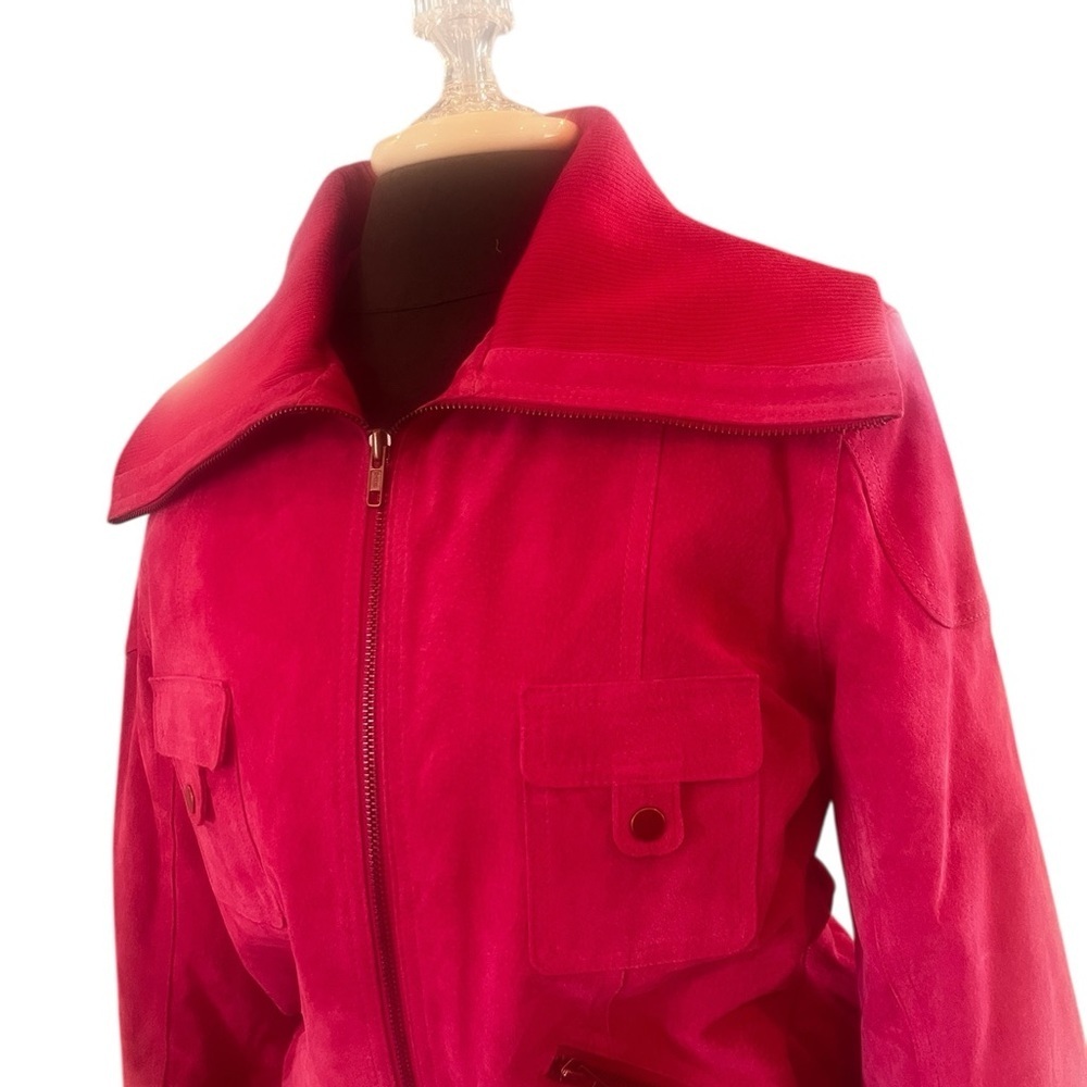 NWT NOS Cuero Pink Fuchsia Suede Bomber Jacket Vintage 2000 Medium - Picture 3 of 15